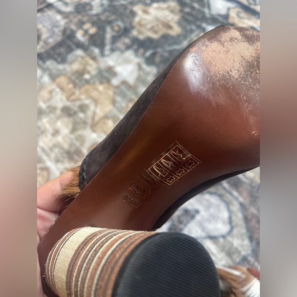 Tory Burch Mules Phoenix Mule Block Heels Feather Slip On - Picture 6 of 10